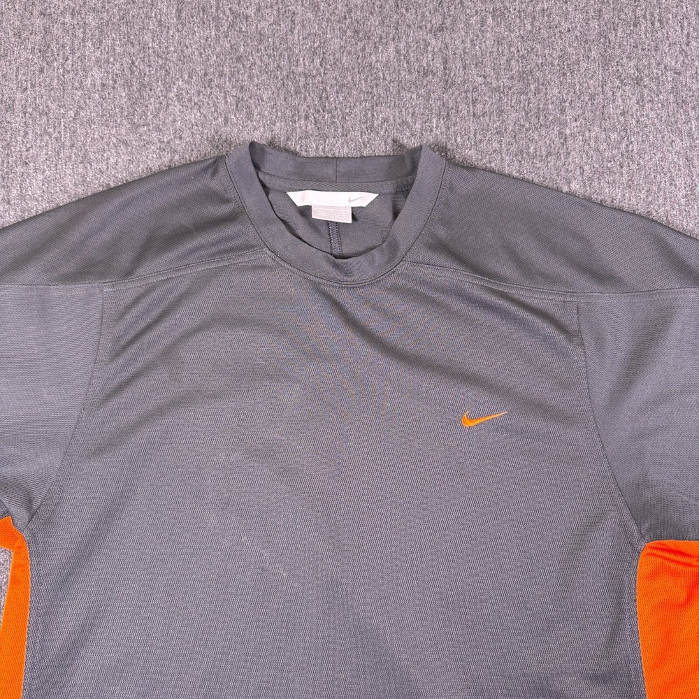 Vintage NIKE Mens Large Grey Tag Athletic Grey Orange T Shirt Embroidery Swoosh